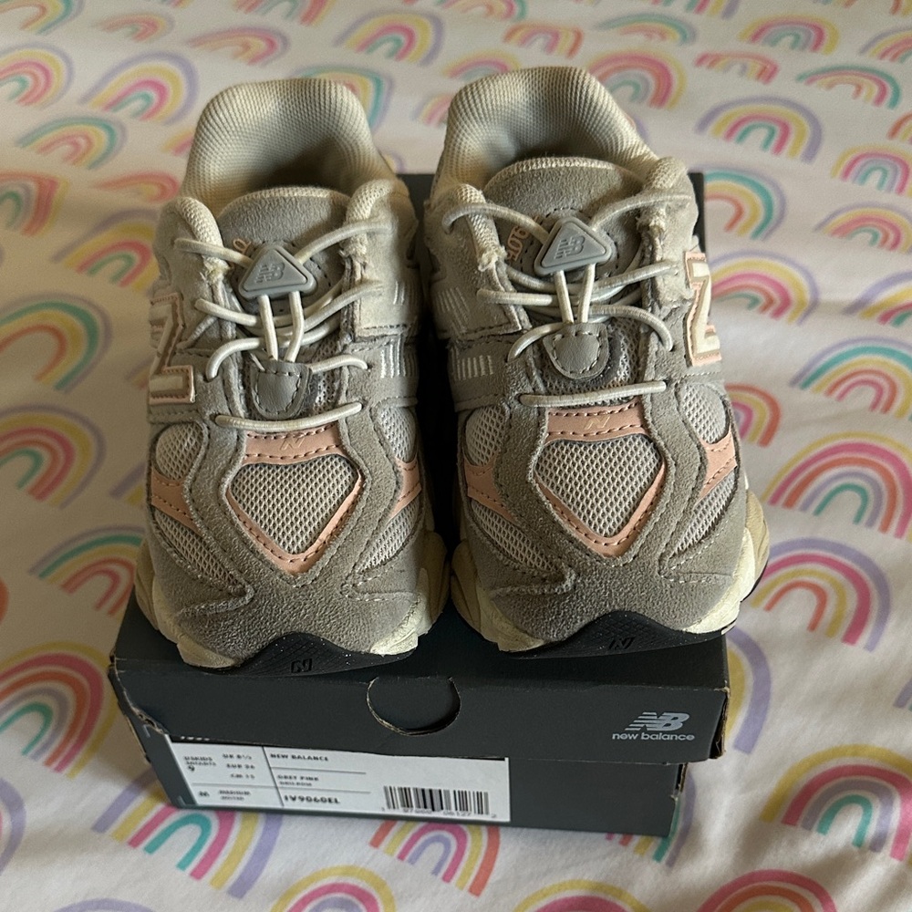 New Balance Kids' Cream and Pink Sneakers